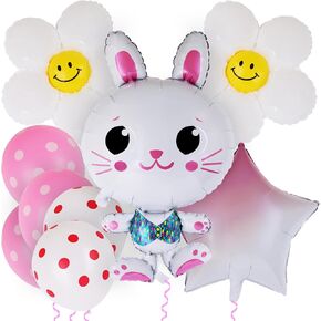 ArtCreativity Easter Balloon Set - 8 Pieces - Easter Decorations with Bunny, Daisy, Star, and Polka Dot Designs - Cute Party Supplies - Easy to Inflate Bunny Balloon Kit