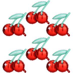 6pcs Cherry Balloons, Red Cherry Foil Balloons Fruit Balloons Cherry Theme Party Decorations Cherry Balloons Birthday Supplies for Girls Baby Showers Fruit Party Home Decor