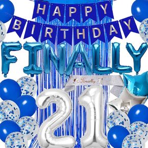 21st Birthday Decorations for Girls Rose Gold Finally Legal 21 Birthday Decoration for Her Happy Birthday Banner Balloons Sash and Tiara Crown Fringe Foil Curtain for Women Happy 21st Birthday (Gold)