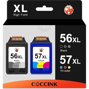 COCCINK 56 57 Ink Cartridges for HP PSC 1210 1350 Deskjet 5550 5650 5150 Officejet 4105 4110 4252 5510 Photosmart 7350 7450 7550 7760 Printer for HP Ink 56XL 57XL Combo Pack 56/57(1 Black 1 Color)