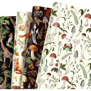 Littkeef Cliat 12 Sheets Mathroom Mushroom Wrapp Paper Set 4 Design Swide Printing Watercolor Gushroom Gift Paper for Mushroom Party Supplies 20 'x 27' '