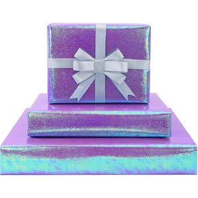 Holographic Iridescent Shiny Sparkle Metallic Shimmer Wrapping Paper (4-Foled Flat Sheets, 1-color: 20 x 28 inch Per Sheet,15 sq. ft. ttl) With Ribbon for Birthday, Valentine's, Mother's Day, Holiday (purple)