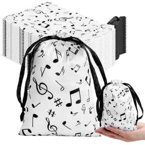 24 Pcs Music Notes Gift Bags Musical Note Drawstring Treat Bag Music Decorations Party Favor for Musician Gifts Social Media Musical Party Supplies(5 x 7,Black on the White)