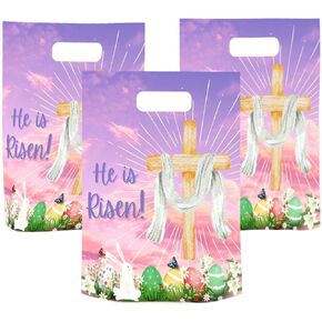 Onmlkkd 30 Pack He is Risen Bags for Kids Large 12''x10'' Religious Easter Bags Christian Easter Gift Bags for Goodies for Eggs Bulk Treat Bags