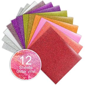 White Glitter HTV Heat Transfer Vinyl Bundle, 12Pack 12" x 10" Iron on Vinyl for T-Shirt, Transfer HTV Vinyl for Personalised Graphic Designs for Holiday Gifts (White Glitter, 12" x 10“ x 12pcs)