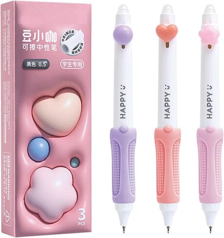 3 Pcs Erasable Gel Ink Pens Cute Retractable Pens Anti-slip Grip Pens 0.5mm Fine Point Pen Black Ink Writing Pens Office School Pens for Kids Women Girls Boys Pens (Blue-Black Ink) in Saudi Arabia