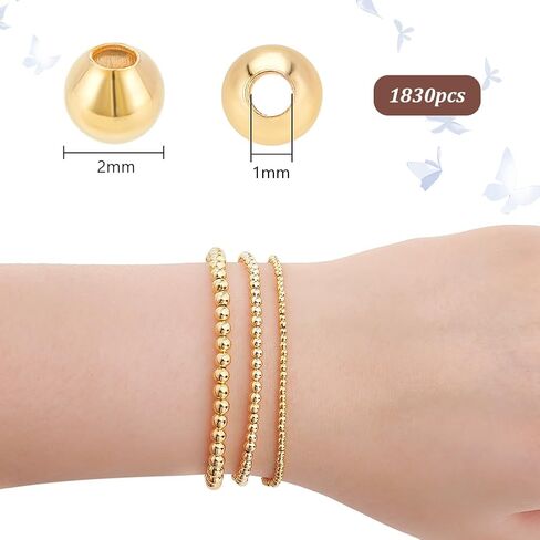PH PandaHall 1830pcs 18K Gold Beads 2mm Mini Seed Beads Seamless Smooth Beads Long-Lasting Waist Beads Metal Brass Beads for Bikini Belly Chain Layered Bracelet Satellite Jewelry Making in Saudi Arabia