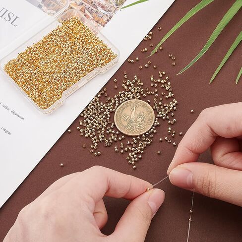 PH PandaHall 1830pcs 18K Gold Beads 2mm Mini Seed Beads Seamless Smooth Beads Long-Lasting Waist Beads Metal Brass Beads for Bikini Belly Chain Layered Bracelet Satellite Jewelry Making in Saudi Arabia