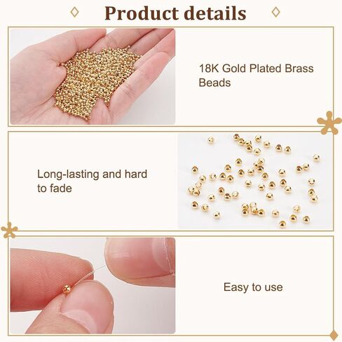 PH PandaHall 1830pcs 18K Gold Beads 2mm Mini Seed Beads Seamless Smooth Beads Long-Lasting Waist Beads Metal Brass Beads for Bikini Belly Chain Layered Bracelet Satellite Jewelry Making in Saudi Arabia