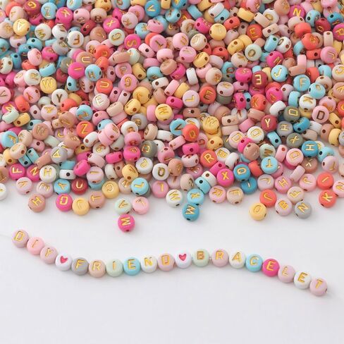 1200pcs حبات الخطاب مجموعة 6 لون جولة أكريليك أبجدية الخرز أساور الصداقة من قبل الخرز الأبجدية مع سلسلة مرنة 1 لفة لمجوهرات القلادة صنع لوازم اللوازم in Kuwait