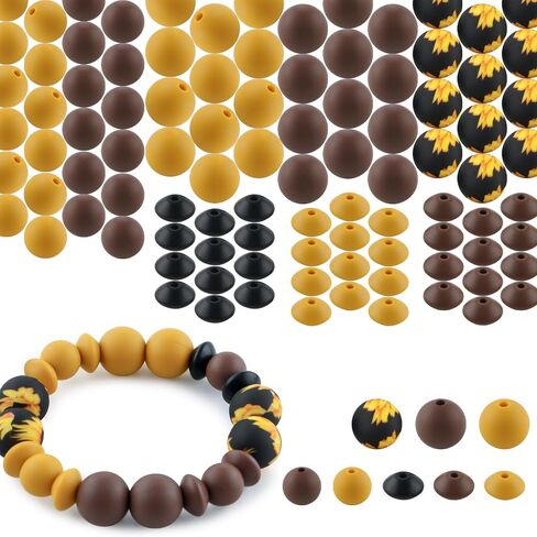 Sunrony 100pcs حبات السيليكون بالجملة 12 مم 15 مم ، وعدس عباد الشمس الأصفر حبات السيليكون لصنع سلسلة المفاتيح وحرف سوار الأقلام in Kuwait