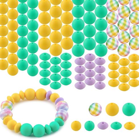 Sunrony 100pcs حبات السيليكون بالجملة 12 مم 15 مم ، وعدس عباد الشمس الأصفر حبات السيليكون لصنع سلسلة المفاتيح وحرف سوار الأقلام in Kuwait
