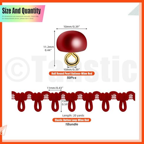 Tanstic 50Pcs 10mm White Pearl Buttons with Shank Half Pearl Buttons Mushroom Domed Round Buttons with Elastic Button Loop for Sewing Dress Shirts Crafts in Kuwait