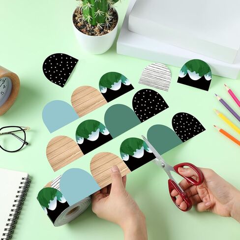 65.6 ft Scalloped Bulletin Board Borders Decorative Scalloped Border Trim Rolled Classroom Borders for Bulletin Board School Office Party Wall Decorations (Scandi Mountains) in Kuwait