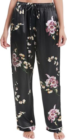 Lavenderi Women's Silk Satin Pajama Pants, Long Sleep Pants with Drawstring in Kuwait