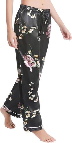 Lavenderi Women's Silk Satin Pajama Pants, Long Sleep Pants with Drawstring in Kuwait