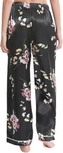 Lavenderi Women's Silk Satin Pajama Pants, Long Sleep Pants with Drawstring in Kuwait
