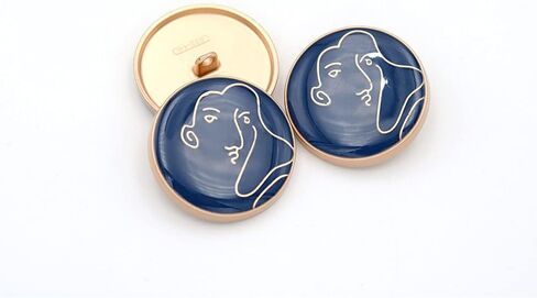 5 PCS Round Metal Women Face Pattern Button Abstract Pattern Button for Clothes Decoration (Dark Blue, 18mm) in Kuwait