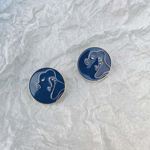 5 PCS Round Metal Women Face Pattern Button Abstract Pattern Button for Clothes Decoration (Dark Blue, 18mm) in Kuwait