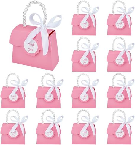 BENECREAT 16 SETS PINK WEDDAND FAVORS BOX SET DIY ، 7.7 × 5.3 × 2.3 بوصة أبيض POLKA DOT Kraft Paper مع مقبض اللؤلؤ ، والأشرطة ، وملصقات ، وصناديق هدايا لعيد الميلاد ، وصالح الحفلات. in Saudi Arabia