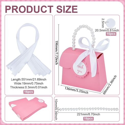 BENECREAT 16 SETS PINK WEDDAND FAVORS BOX SET DIY ، 7.7 × 5.3 × 2.3 بوصة أبيض POLKA DOT Kraft Paper مع مقبض اللؤلؤ ، والأشرطة ، وملصقات ، وصناديق هدايا لعيد الميلاد ، وصالح الحفلات. in Saudi Arabia