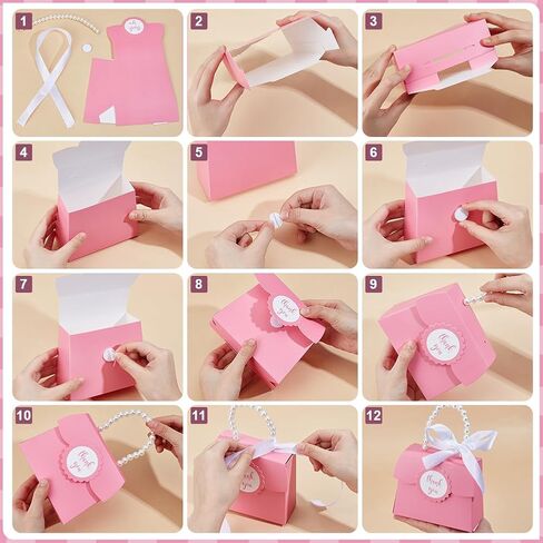 BENECREAT 16 SETS PINK WEDDAND FAVORS BOX SET DIY ، 7.7 × 5.3 × 2.3 بوصة أبيض POLKA DOT Kraft Paper مع مقبض اللؤلؤ ، والأشرطة ، وملصقات ، وصناديق هدايا لعيد الميلاد ، وصالح الحفلات. in Saudi Arabia