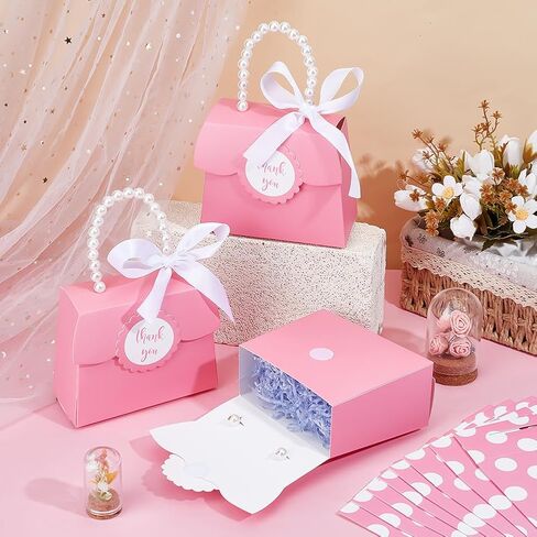 BENECREAT 16 SETS PINK WEDDAND FAVORS BOX SET DIY ، 7.7 × 5.3 × 2.3 بوصة أبيض POLKA DOT Kraft Paper مع مقبض اللؤلؤ ، والأشرطة ، وملصقات ، وصناديق هدايا لعيد الميلاد ، وصالح الحفلات. in Saudi Arabia