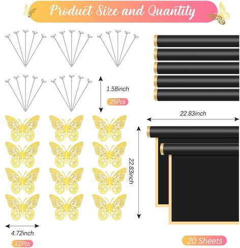 57 Pcs, Flower Wrapping Paper, Black Flower Bouquet Wrapping Paper, Flower Pins 3D Butterflies for Bouquets, Floral Wrapping Paper, Wrapping Paper for Flower Bouquet Wedding Birthday Gift DIY in Kuwait