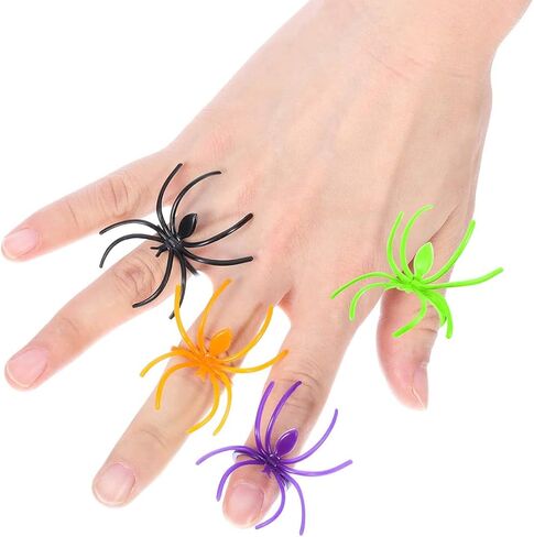 120 Pieces Spider Rings Halloween Rings Plastic Spider Cupcake Topper Bulk Costume Accessories Halloween Party Favors in Saudi Arabia