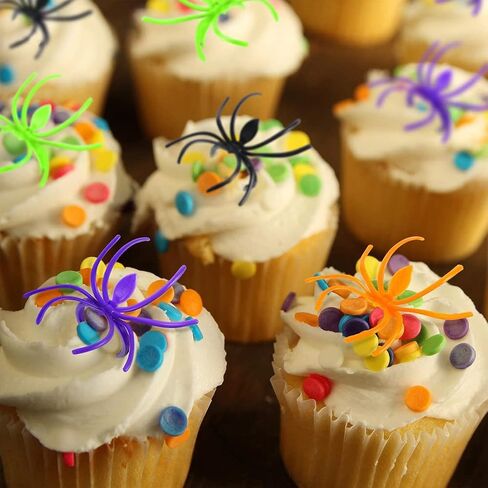 120 Pieces Spider Rings Halloween Rings Plastic Spider Cupcake Topper Bulk Costume Accessories Halloween Party Favors in Saudi Arabia