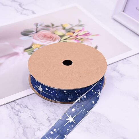 40 Yards Blue Wrapping Ribbon Sheer Transparent Ribbons Silver Star Organza Stamping Chiffon Silk Print Ribbon Trim for Sewing Making Craft Gift Wrapping DIY Christmas Dress Decor Supplies in Kuwait