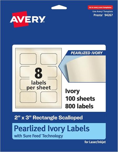 AVERY Pearlized Ivory Rectangle Scalloped Labels, 2" x 3", 80 Labels, Laser/Inkjet Printable, Sure Feed Technology, Print-to-The-Edge in Saudi Arabia