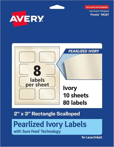 AVERY Pearlized Ivory Rectangle Scalloped Labels, 2" x 3", 80 Labels, Laser/Inkjet Printable, Sure Feed Technology, Print-to-The-Edge in Saudi Arabia