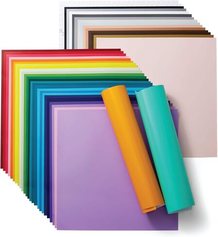 CRICUT VINYL DEMONT - كل شيء عينة ، ألواح الفينيل 12x12 وأشرطة النقل ، قم بإنشاء مشاريع DIY طويلة الأمد ، فينيل لاصق متين لآلات CRICUT (حزمة 45 مع 40+ لون) in Kuwait