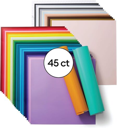 CRICUT VINYL DEMONT - كل شيء عينة ، ألواح الفينيل 12x12 وأشرطة النقل ، قم بإنشاء مشاريع DIY طويلة الأمد ، فينيل لاصق متين لآلات CRICUT (حزمة 45 مع 40+ لون) in Kuwait