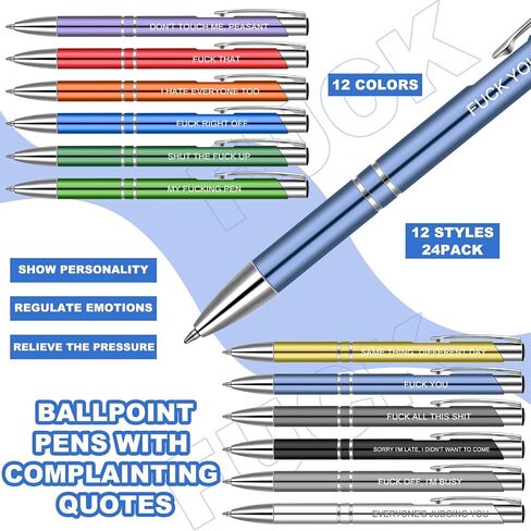 24 Snarky Office Pens Funny Ballpoint Pens Black Ink Pens Work Sucks Pen Set Insulting Complaining Quotes Pen Negative Passive Novelty Gifts for Colleague Coworker Gifts, Vibrant Color(Vibrant) in Saudi Arabia