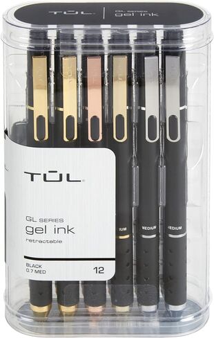 TUL® GL Series Retractable Gel Pens, Medium Point, 0.7 mm, Black Barrel, Black Ink, Pack Of 12 Pens in Saudi Arabia