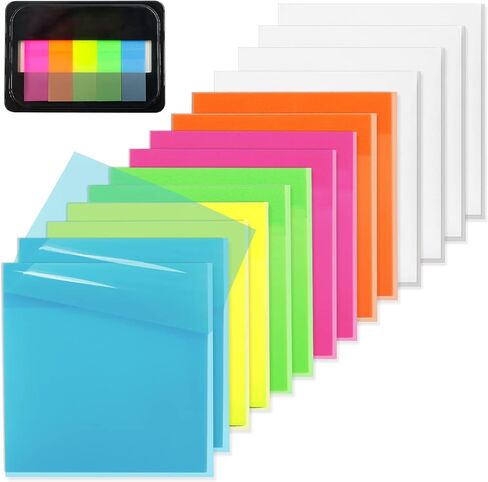 800 Sheets Transparent Sticky Notes, 3x3 Inch 14 Pads Self-Adhesive Translucent Clear See Through Post Sticky Notes for Planner Office School College Teacher Student Supplies 6 Bright Color in Saudi Arabia