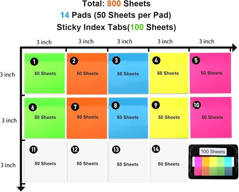 800 Sheets Transparent Sticky Notes, 3x3 Inch 14 Pads Self-Adhesive Translucent Clear See Through Post Sticky Notes for Planner Office School College Teacher Student Supplies 6 Bright Color in Saudi Arabia