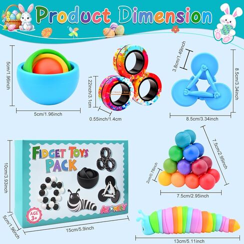 Fidget Toys Adults Pack, Sensory Toys Set Easter Basket Stuffers for Kids 8-12 Teen Autism, Desk Toy Stress Relief Fidget Spinners for ADHD Gifts for Children Cool Gadgets for Men in Kuwait