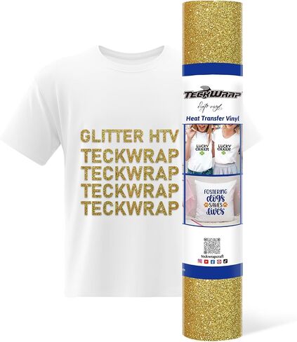 TECKWRAP Glow in The Dark HTV Heat Transfer Vinyl for T Shirt - 10" x 5ft Glitter Iron on Vinyl for All Cutter Machine Heat Press Vinyl Easy to Cut & Weed (Glow in Dark White) in Kuwait