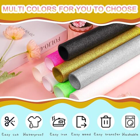 TECKWRAP Glow in The Dark HTV Heat Transfer Vinyl for T Shirt - 10" x 5ft Glitter Iron on Vinyl for All Cutter Machine Heat Press Vinyl Easy to Cut & Weed (Glow in Dark White) in Kuwait