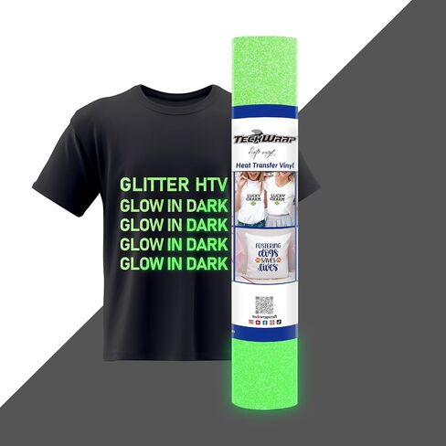 TECKWRAP Glow in The Dark HTV Heat Transfer Vinyl for T Shirt - 10" x 5ft Glitter Iron on Vinyl for All Cutter Machine Heat Press Vinyl Easy to Cut & Weed (Glow in Dark White) in Kuwait