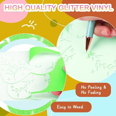 TECKWRAP Glow in The Dark HTV Heat Transfer Vinyl for T Shirt - 10" x 5ft Glitter Iron on Vinyl for All Cutter Machine Heat Press Vinyl Easy to Cut & Weed (Glow in Dark White) in Kuwait