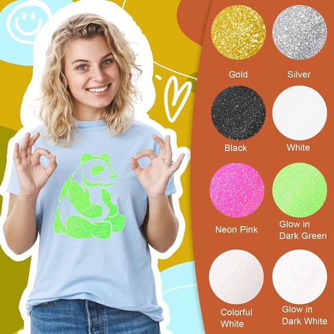 TECKWRAP Glow in The Dark HTV Heat Transfer Vinyl for T Shirt - 10" x 5ft Glitter Iron on Vinyl for All Cutter Machine Heat Press Vinyl Easy to Cut & Weed (Glow in Dark White) in Kuwait