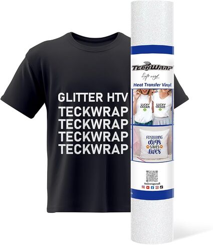 TECKWRAP Glow in The Dark HTV Heat Transfer Vinyl for T Shirt - 10" x 5ft Glitter Iron on Vinyl for All Cutter Machine Heat Press Vinyl Easy to Cut & Weed (Glow in Dark White) in Kuwait