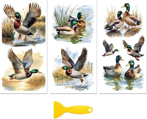 Rub on Transfer Decal Sticker for Furniture Craft Decor 6"x12" Mallard Duck and Pond, 3Pcs Waterproof UV DTF Transfer for Drawer Dresser Glass Porcelain Wood Plastic Window in Saudi Arabia