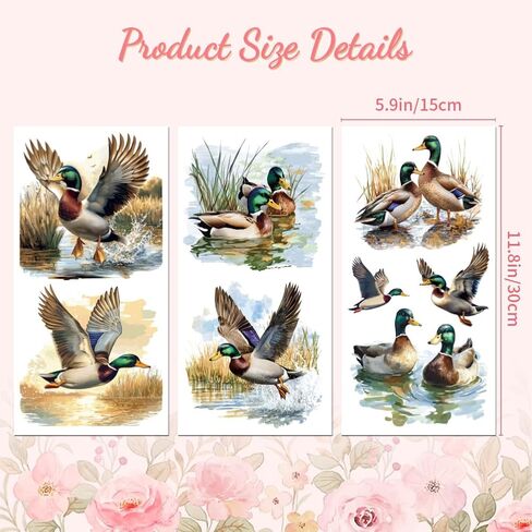 Rub on Transfer Decal Sticker for Furniture Craft Decor 6"x12" Mallard Duck and Pond, 3Pcs Waterproof UV DTF Transfer for Drawer Dresser Glass Porcelain Wood Plastic Window in Saudi Arabia