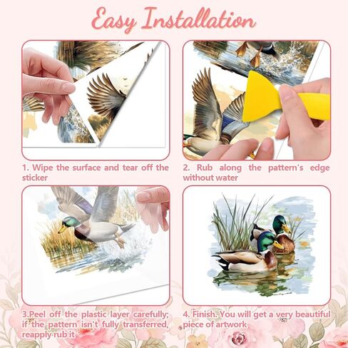 Rub on Transfer Decal Sticker for Furniture Craft Decor 6"x12" Mallard Duck and Pond, 3Pcs Waterproof UV DTF Transfer for Drawer Dresser Glass Porcelain Wood Plastic Window in Saudi Arabia