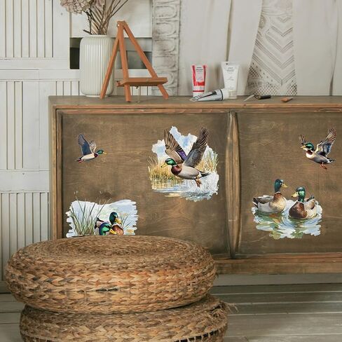 Rub on Transfer Decal Sticker for Furniture Craft Decor 6"x12" Mallard Duck and Pond, 3Pcs Waterproof UV DTF Transfer for Drawer Dresser Glass Porcelain Wood Plastic Window in Saudi Arabia